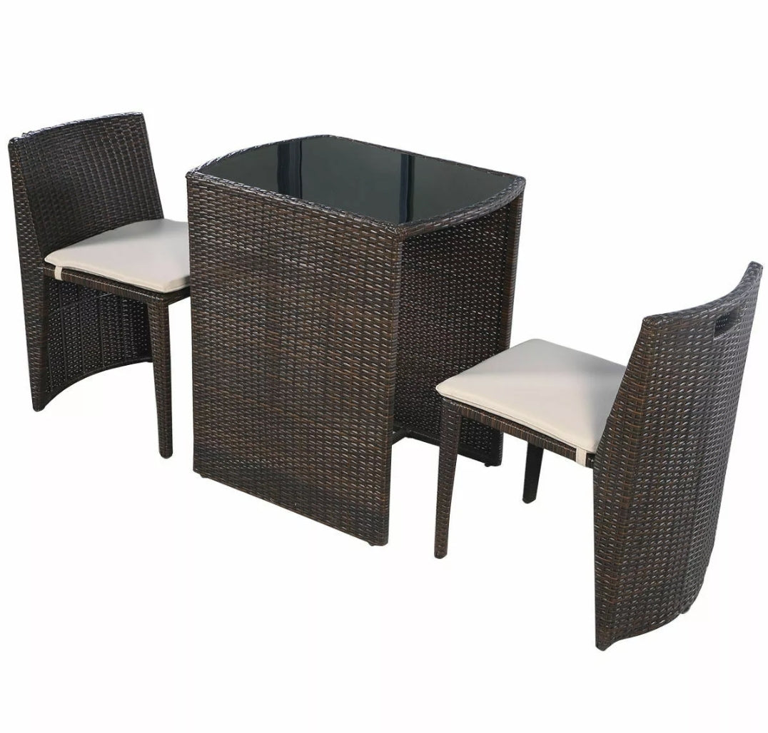 3 PCS Brown Cushioned Outdoor Wicker Patio Set Garden Lawn Sofa Furniture Seat