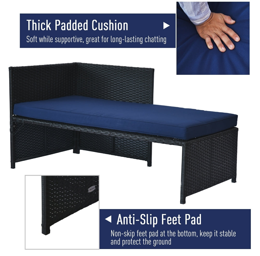 3- Black Piece Patio Furniture Set Rattan Sectional Wicker Sofa Lounger