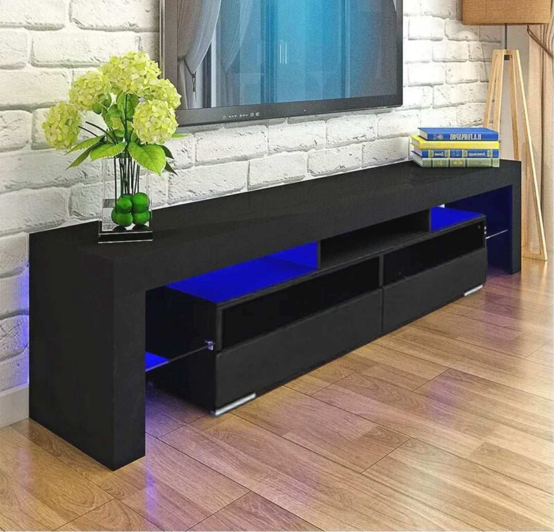 High Gloss 63''  TV Stand Unit Cabinet Console Table RC with Colorful LED Lights