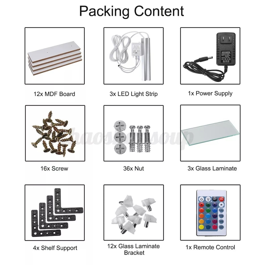 57'' TV Stand Cabinet w/LED Light Shelves Modern Entertainment Center for 65''TV