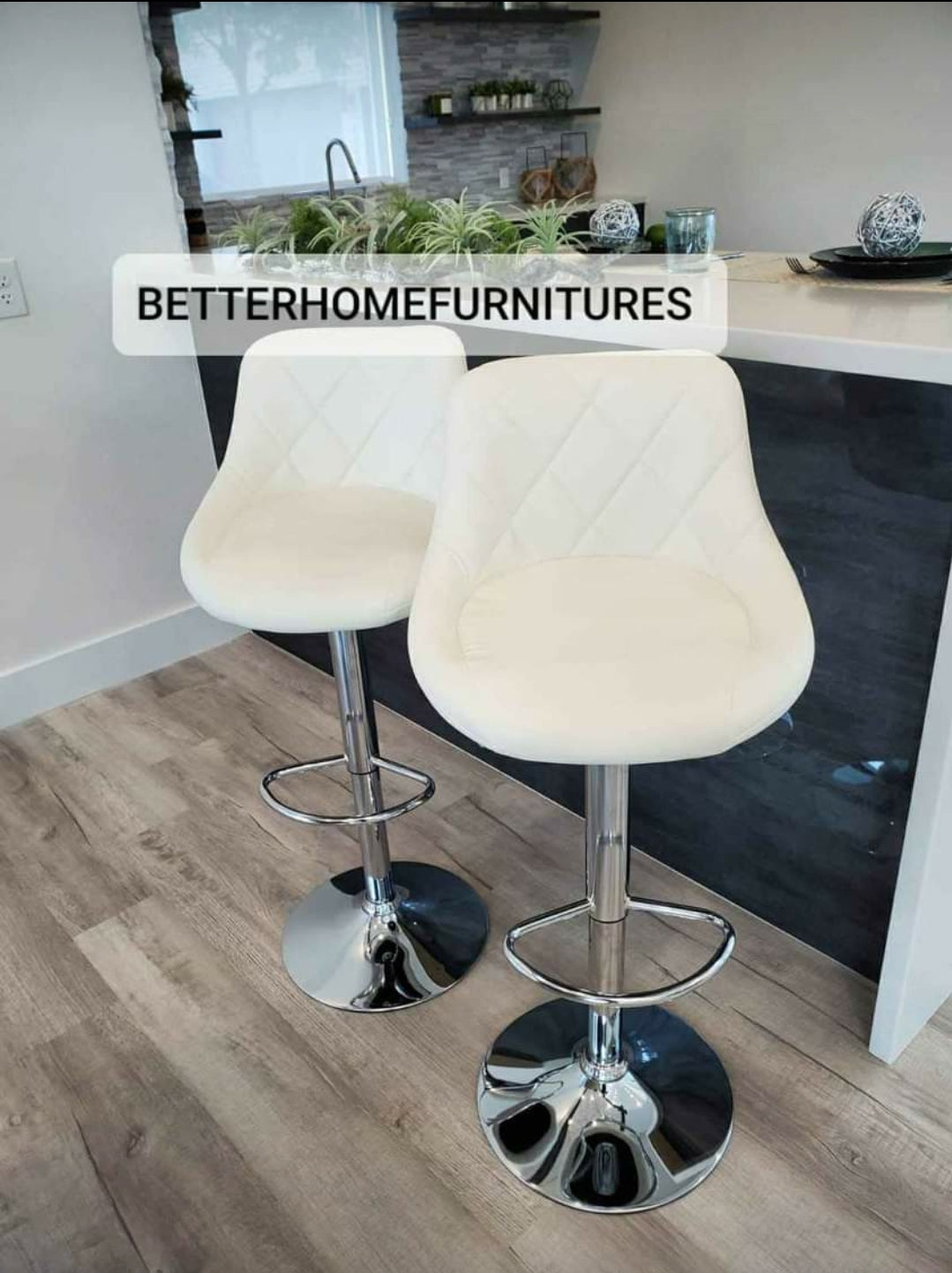 White Diamond Pattern Set Of 2 Barstools