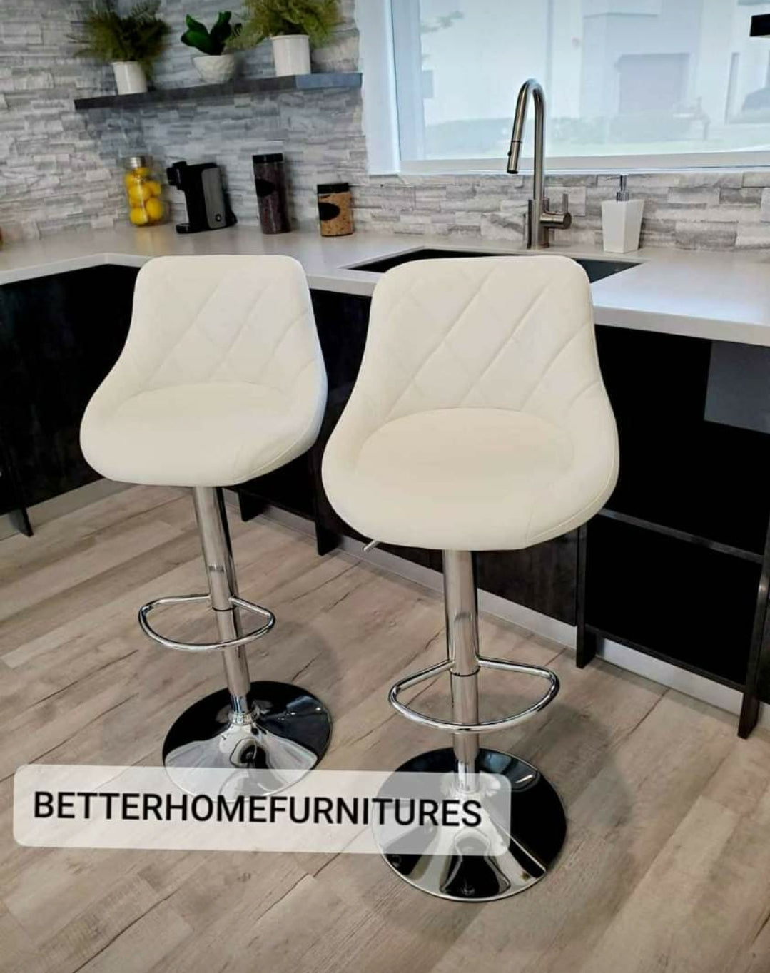 White Diamond Pattern Set Of 2 Barstools