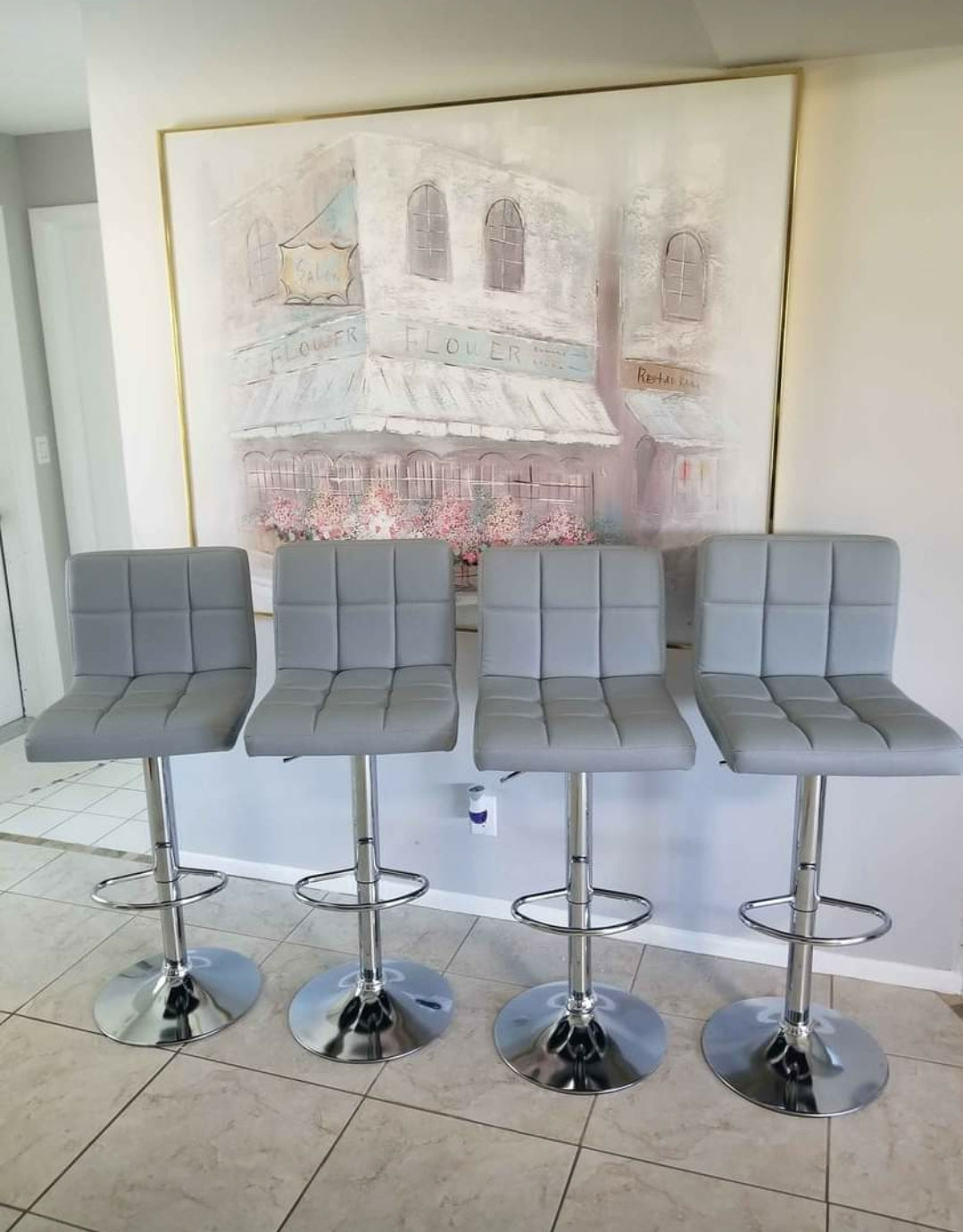 Light Gray Square Design Modern Barstools Set Of 2