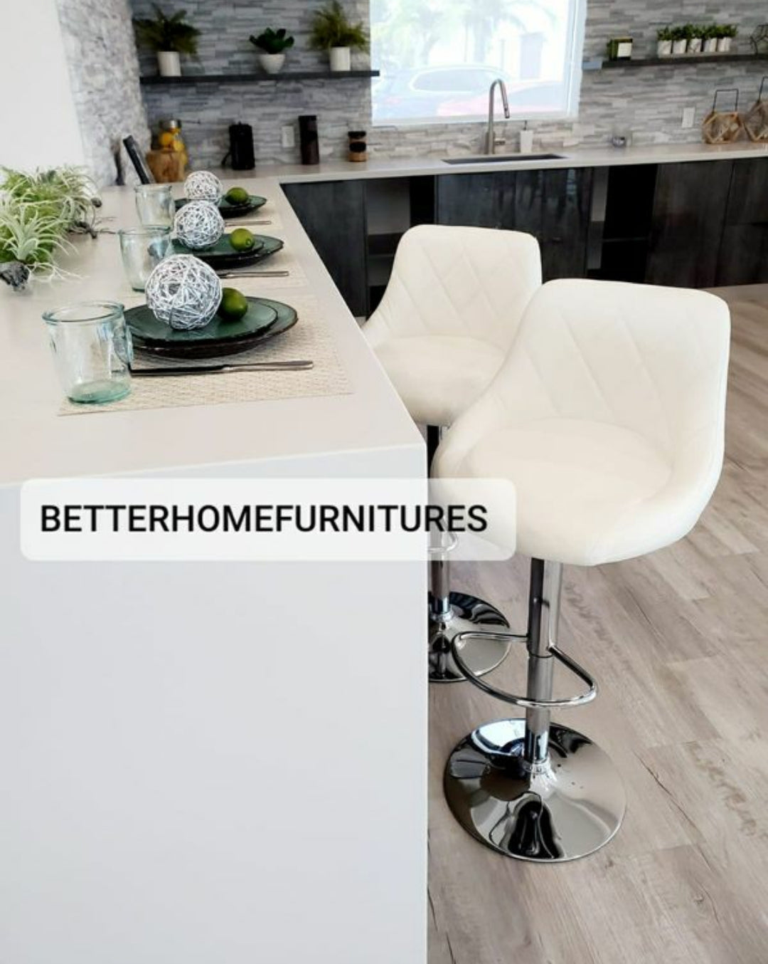 White Diamond Pattern Set Of 2 Barstools