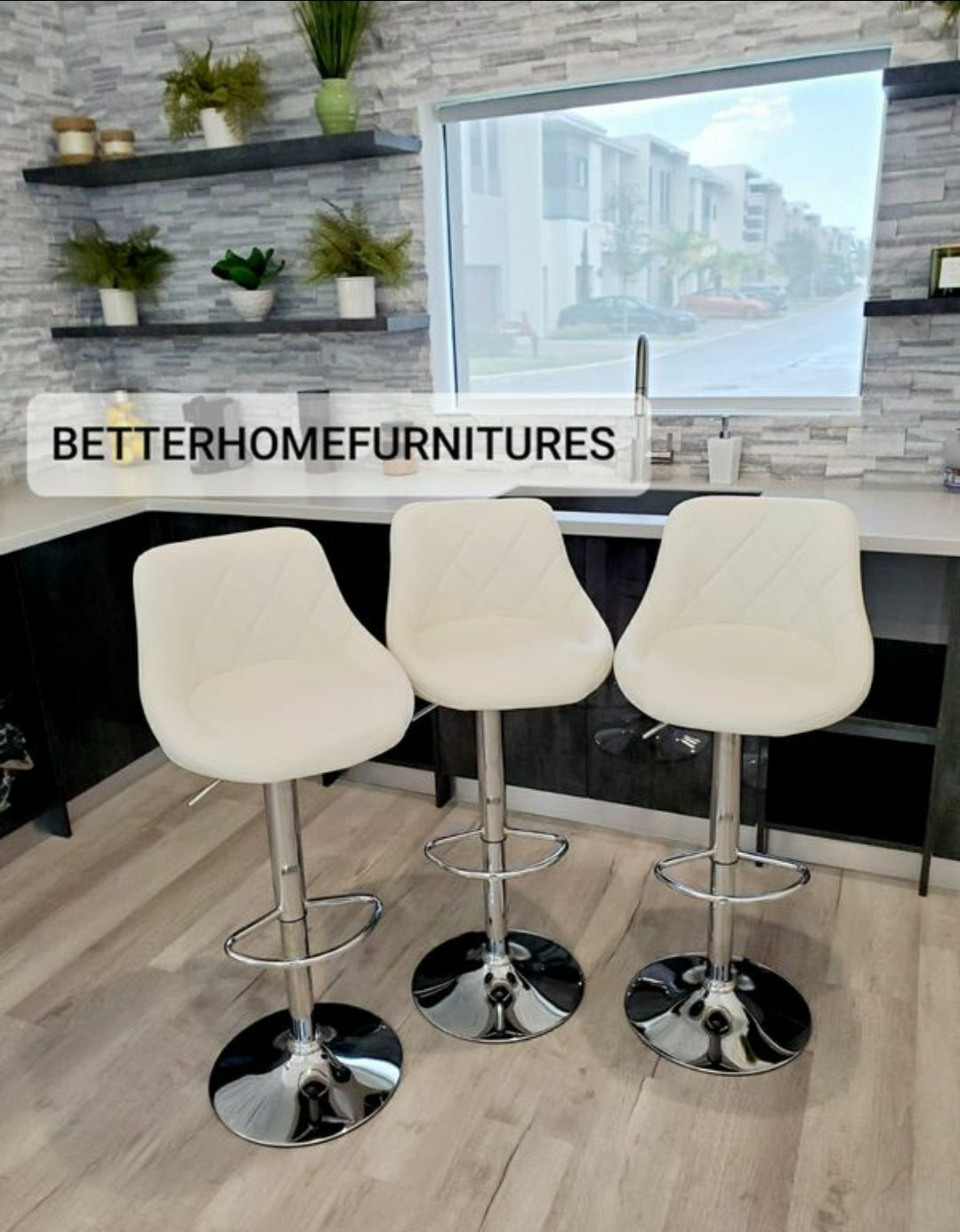 White Diamond Pattern Set Of 2 Barstools