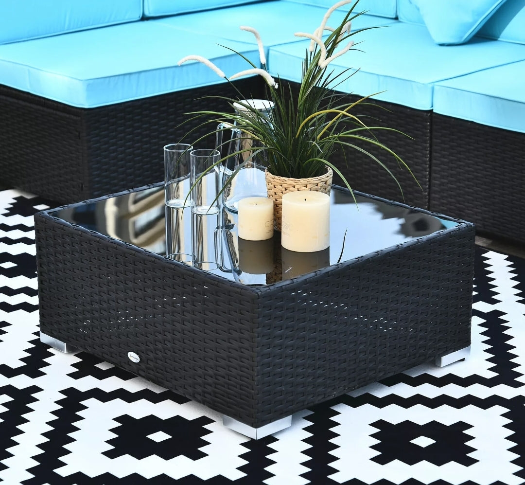 7-Piece Aqua Modern Outdoor Rattan Patio Chair Set for Backyards, BBQs,Decks,&Patios