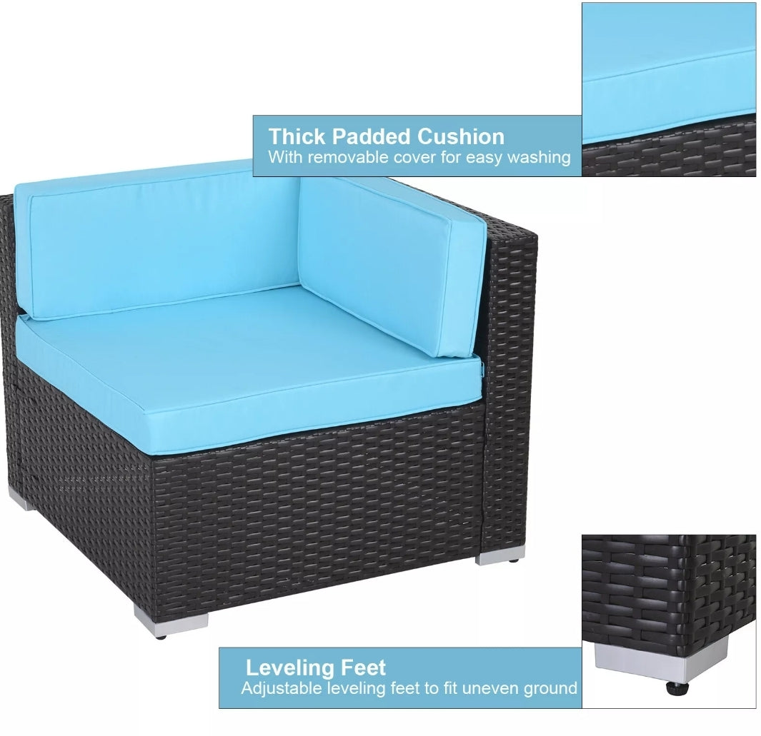 7-Piece Aqua Modern Outdoor Rattan Patio Chair Set for Backyards, BBQs,Decks,&Patios
