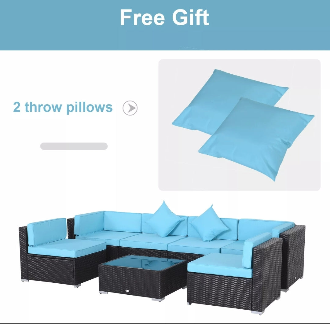 7-Piece Aqua Modern Outdoor Rattan Patio Chair Set for Backyards, BBQs,Decks,&Patios