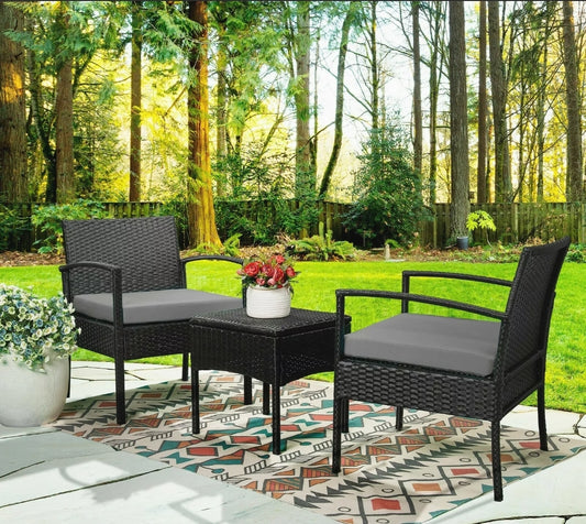3pcs Wicker Rattan Patio Outdoor Furniture Conversation Sofa Bistro Set Garden