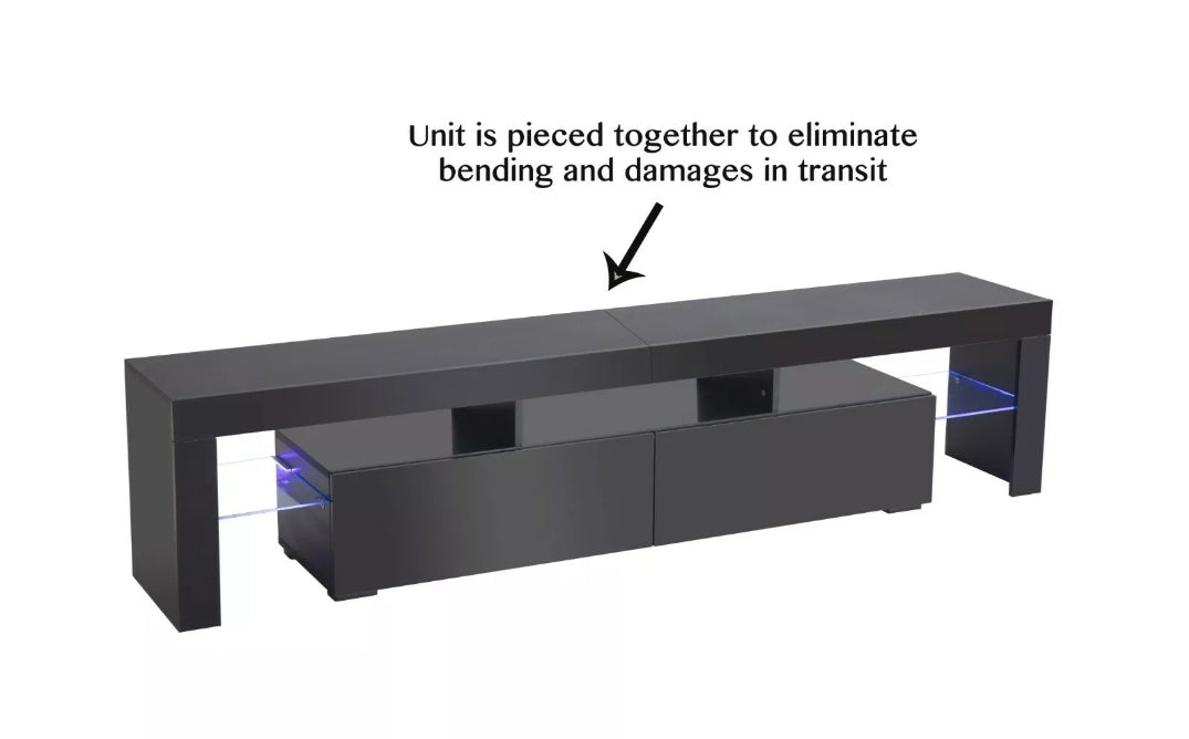 78" Black TV Cabinet Stand Matt Body High Gloss Doors for 90 inch FREE LED lights