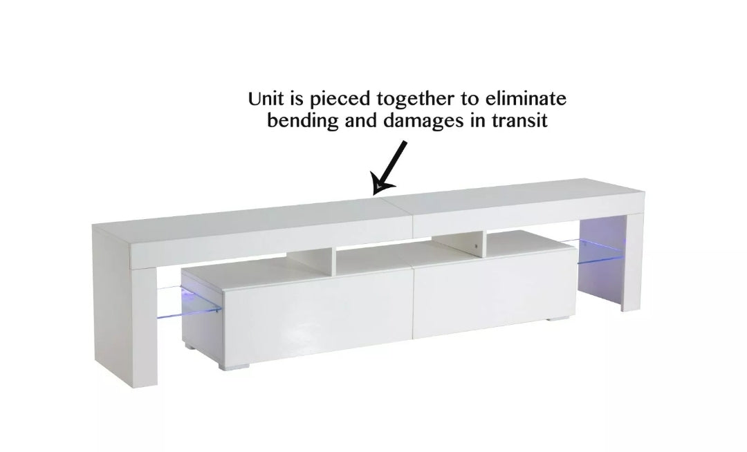 78" TV White Cabinet Stand Matt Body High Gloss Doors for 90 inch FREE LED lights