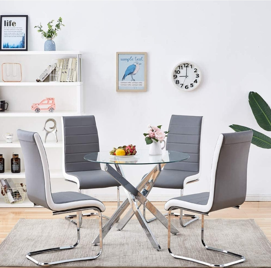 Set Of 4 Gray/White Dining Chairs
