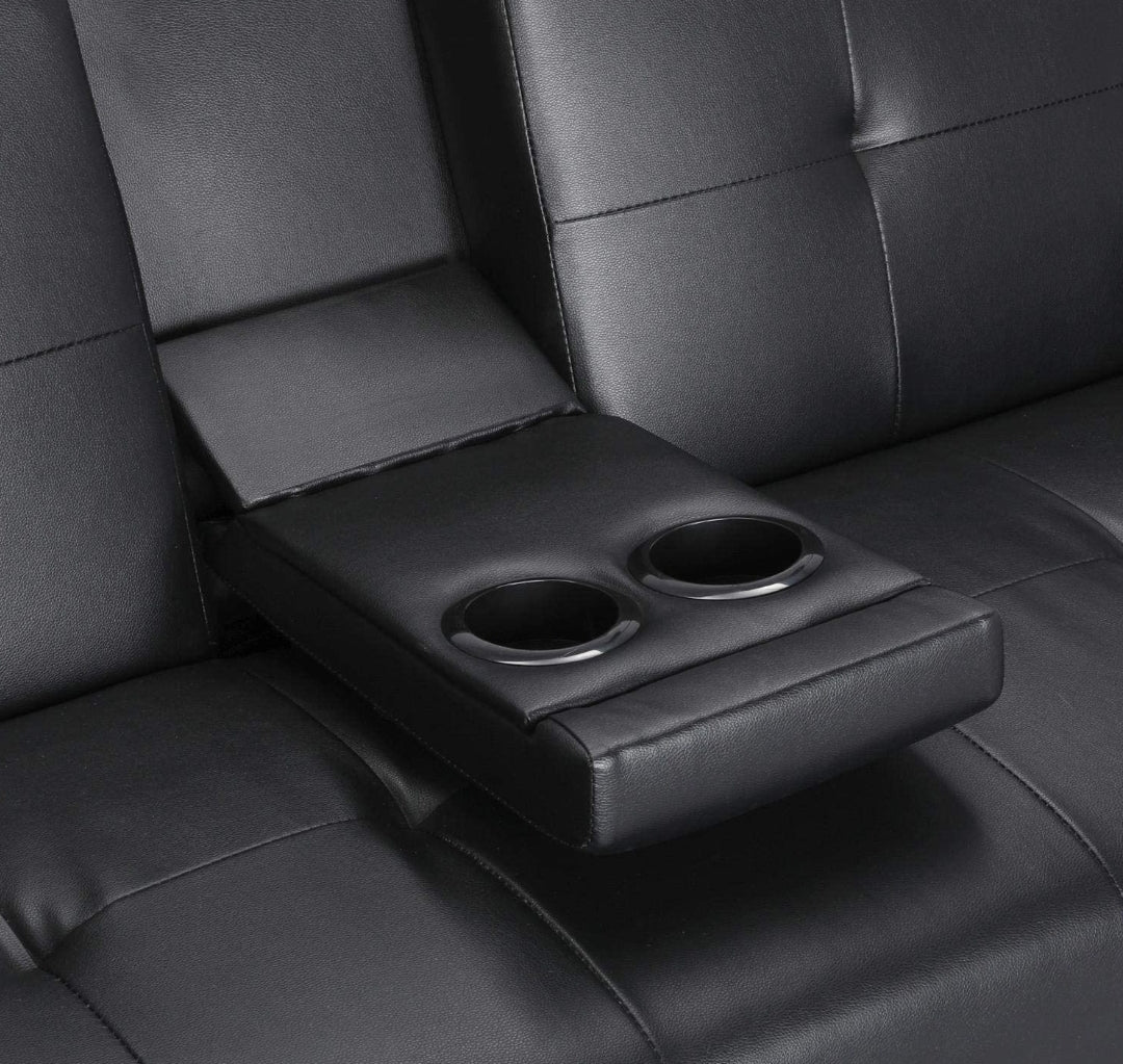 Sleeper Sofa Bed Convertible PU Leather Couch Futon Recliner Cup Holders Ottaman