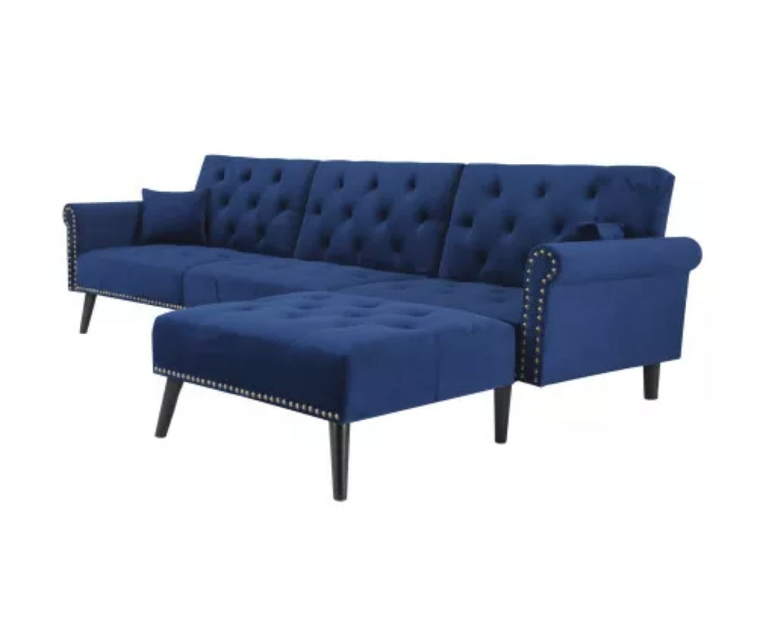 Modern Sofa Bed Set Living Room Furniture Reversible Sectional 2pc Navy Blue