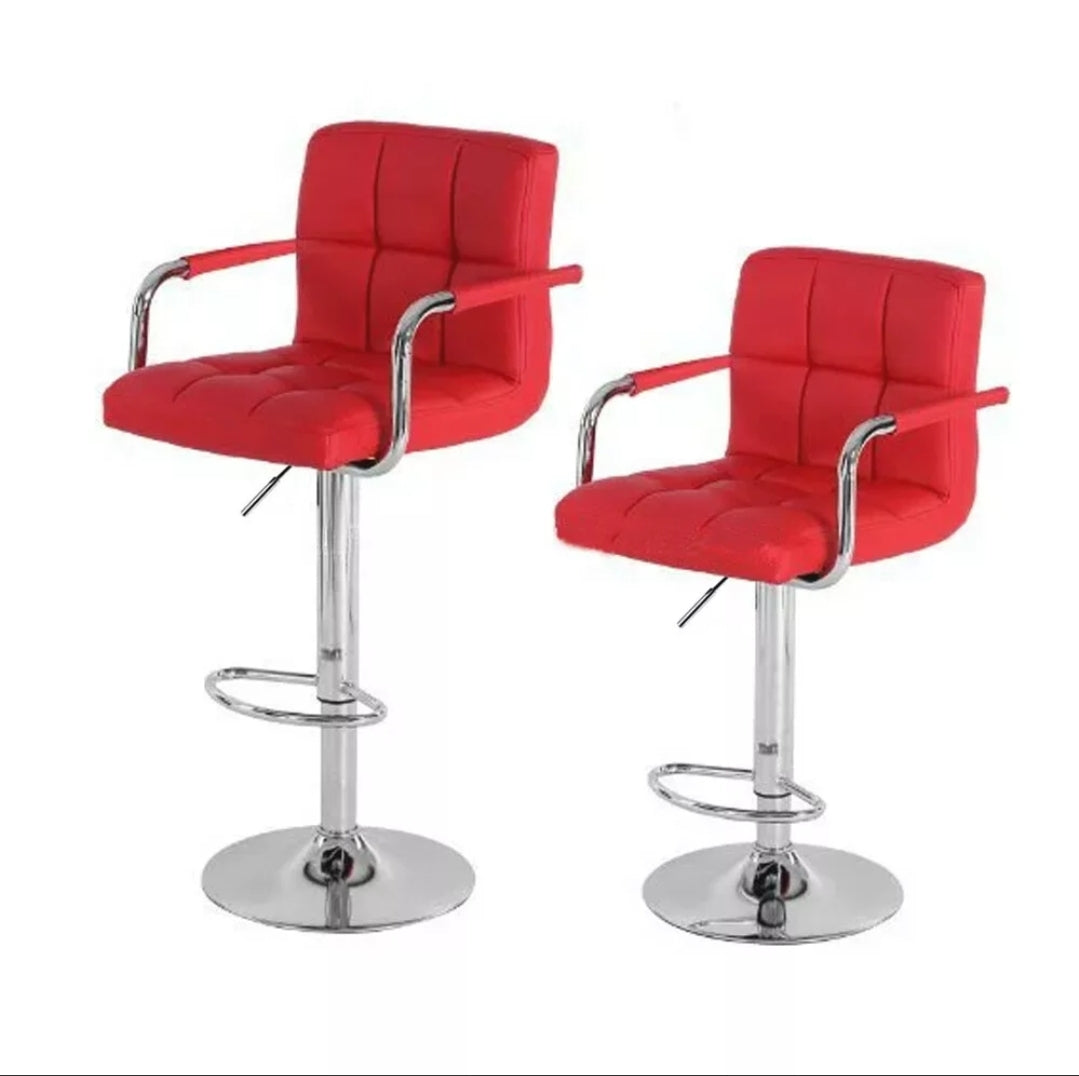Red Square Design With Arms Barstools Set Of 2