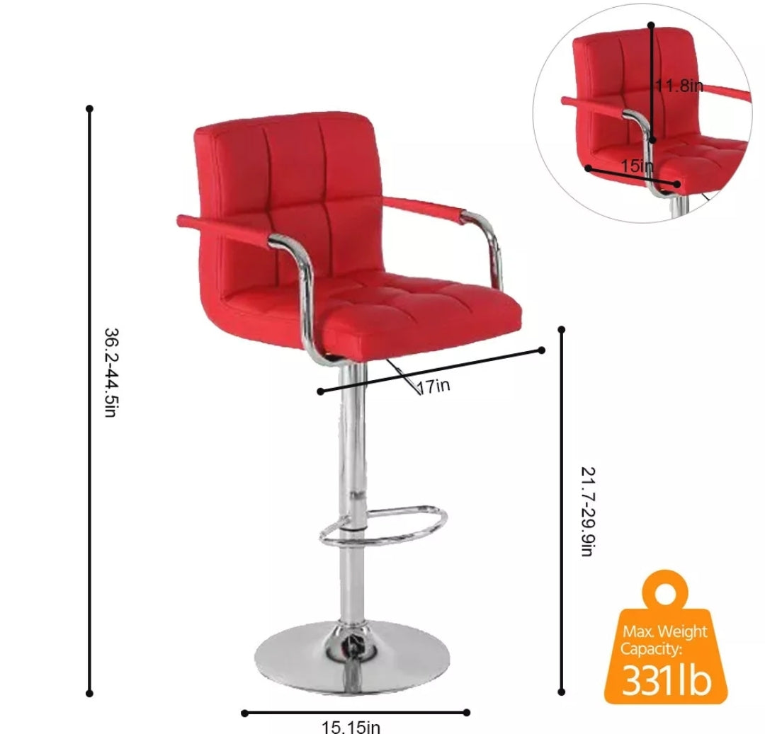 Red Square Design With Arms Barstools Set Of 2
