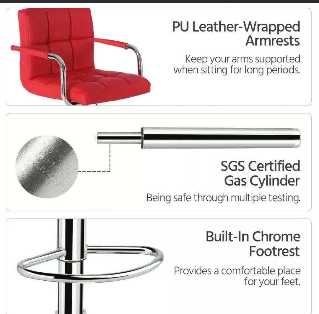 Red Square Design With Arms Barstools Set Of 2