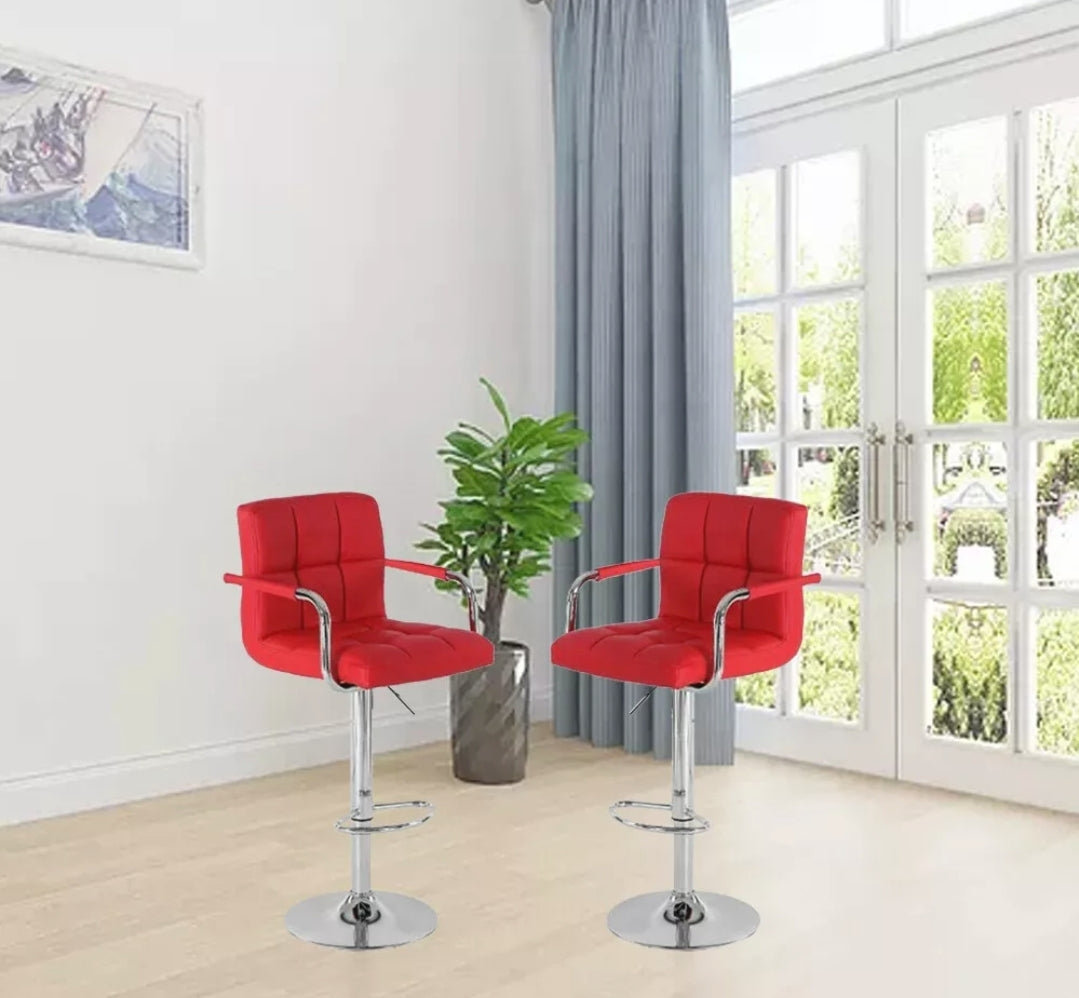 Red Square Design With Arms Barstools Set Of 2