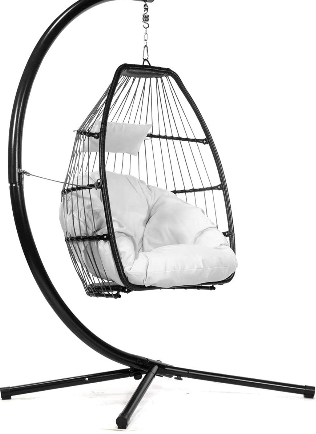 Luxury Wicker Hanging Chair Swing Chair Patio Egg Chair UV Resistant Soft Deep Fluffy Cushion Relaxing Large Basket Porch Lounge