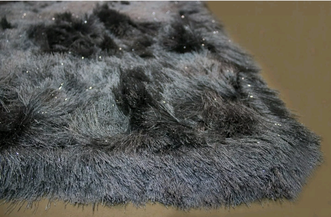 5x7' Feet Dark Gray Shag Glitter Shine Shaggy Soft High Shag Area Rug Carpet