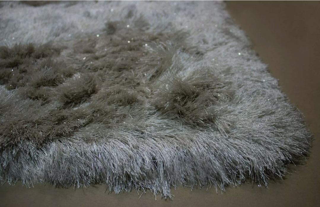 Beige 5x7 Shag Rug Glitter Shine Decorative 3D Living Room Rug