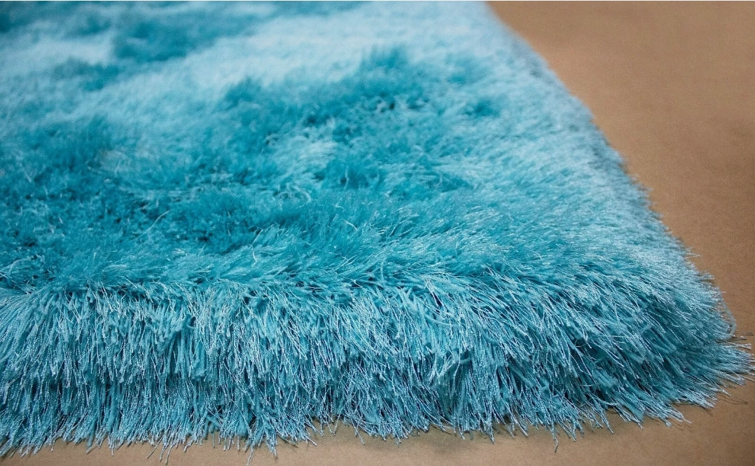 Turquoise Blue Shag Area Rug Hand Tufted 5'x7' Large Living Room Bedroom