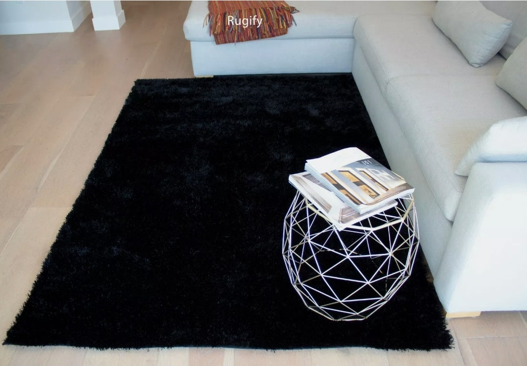 Solid Black Shag Rug Hand Tufted 5'7' Area Rug Carpet Rug Shaggy Fluffy Fuzzy