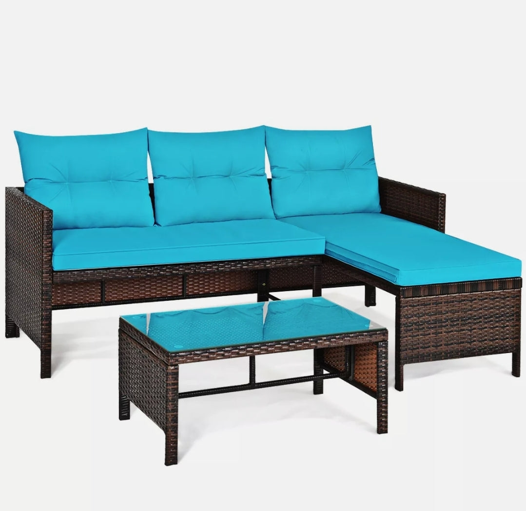 3PCS Patio Wicker Rattan Sofa Sectional