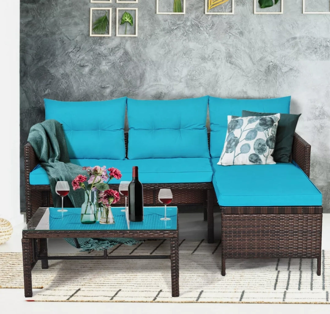 3PCS Patio Wicker Rattan Sofa Sectional