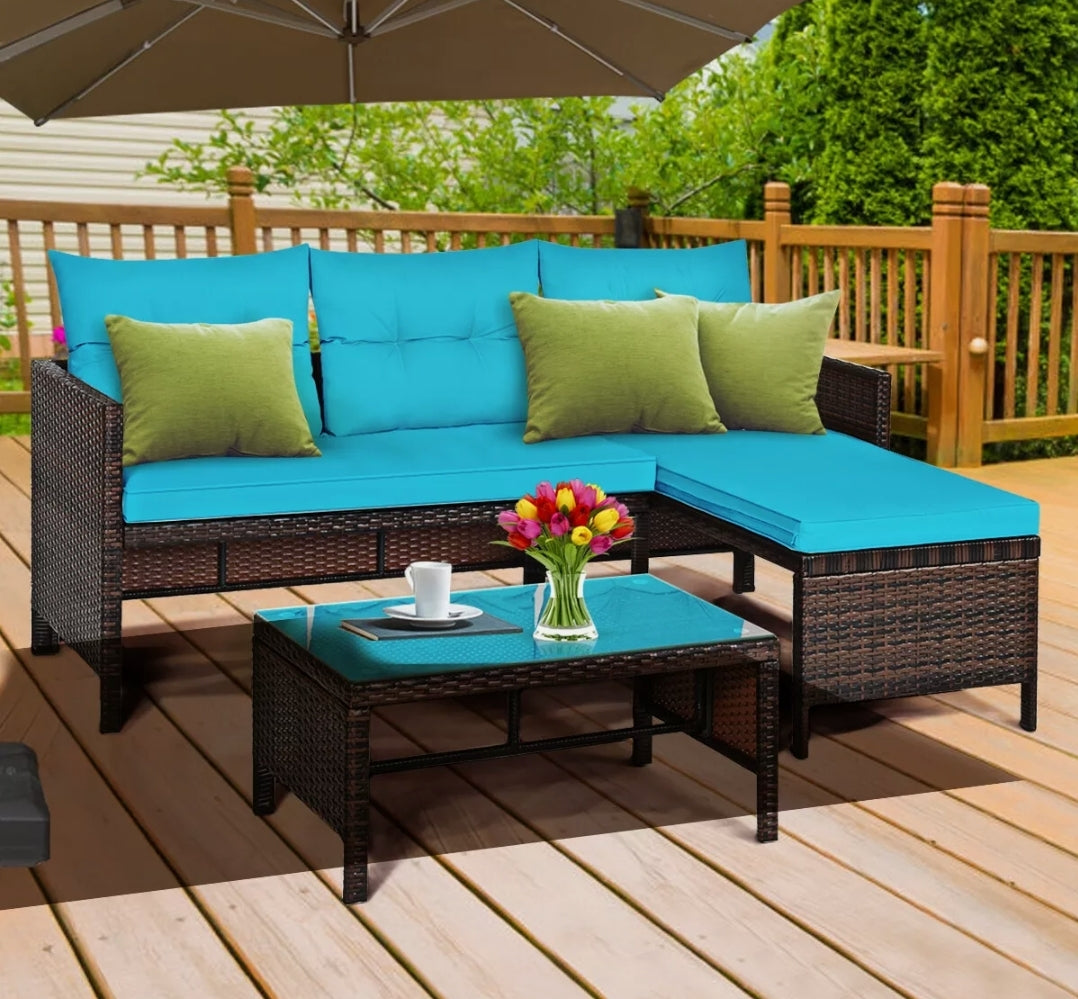 3PCS Patio Wicker Rattan Sofa Sectional