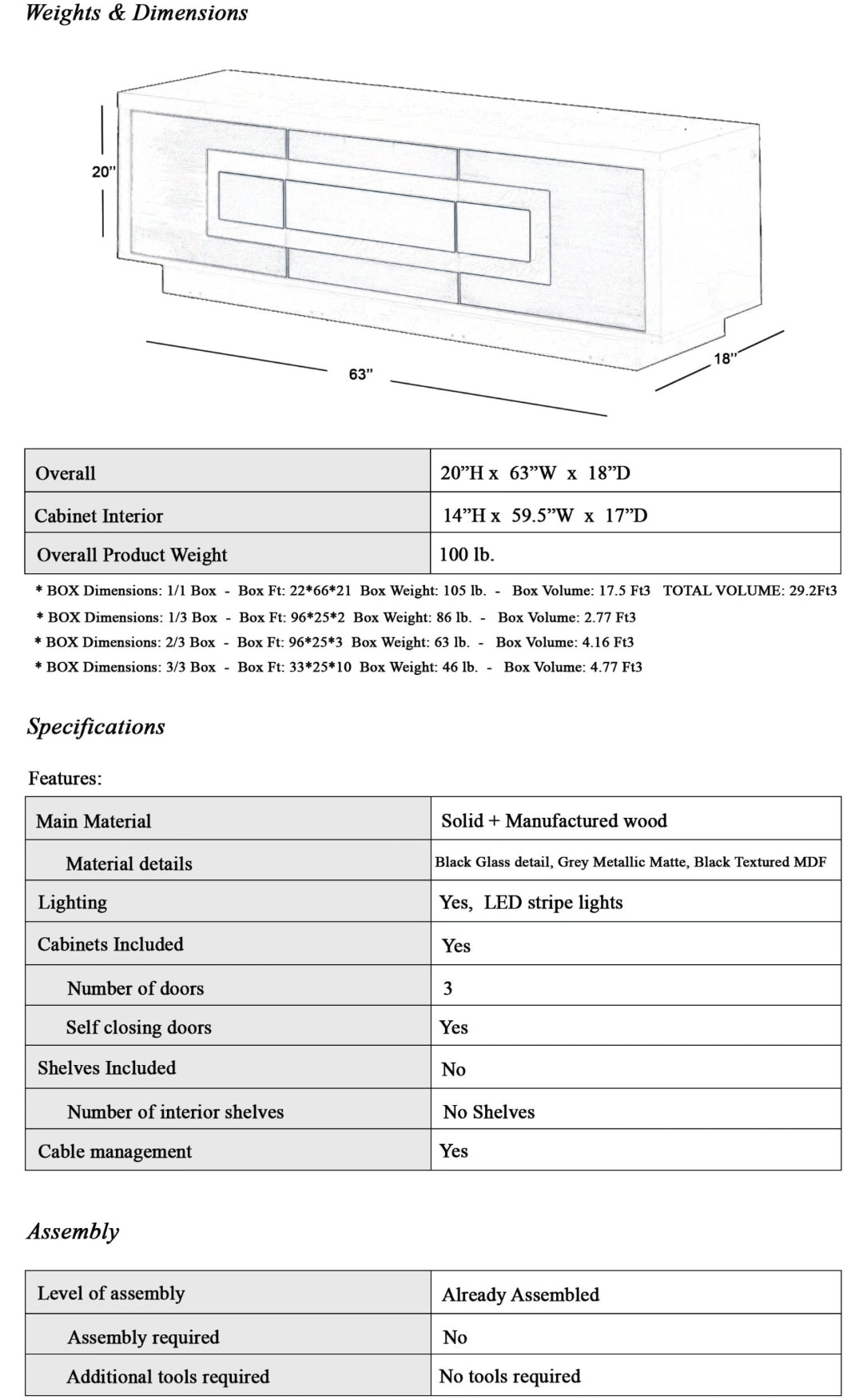 63” FA 1030 TV Stand Black & Gray