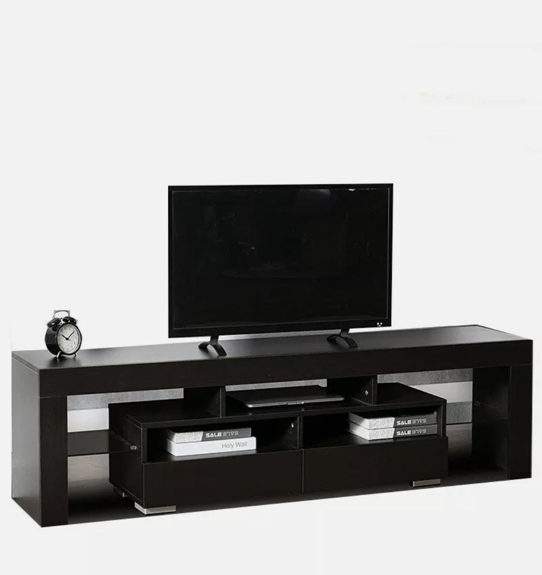 63" Brown TV Stand Fits TV Up To 75" Comes With LED Lights Glossy Brown