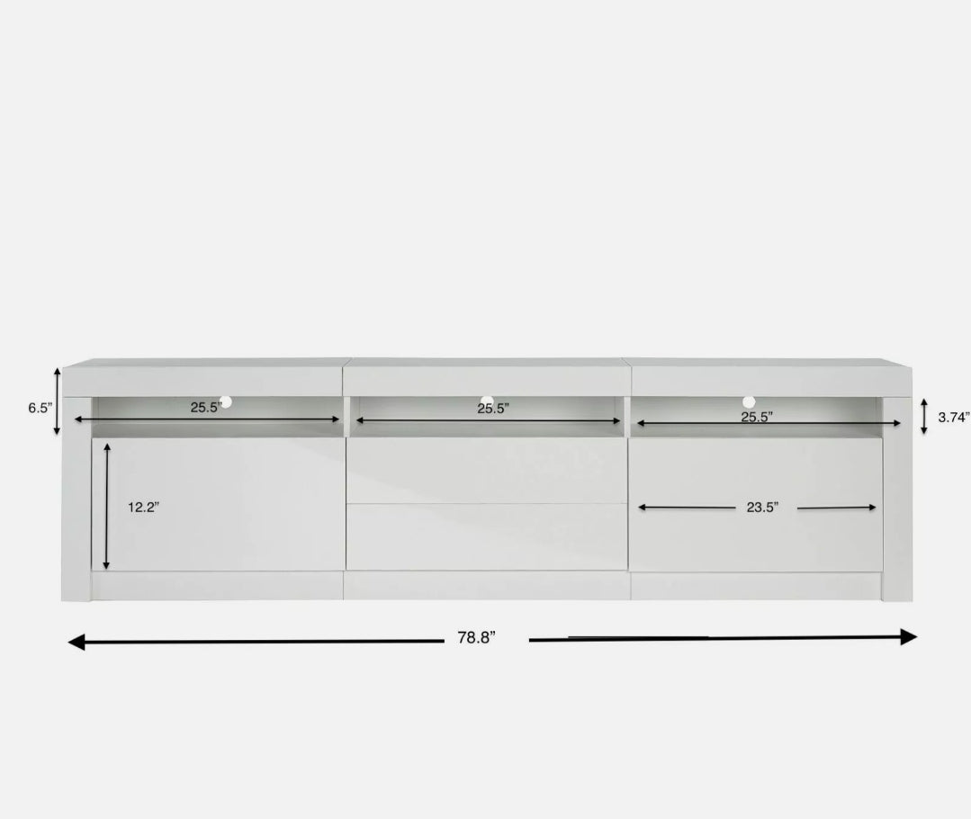 78"  Black TV Cabinet Stand Matt Body High Gloss Doors for 90 inch TV LED lights 22"(h)