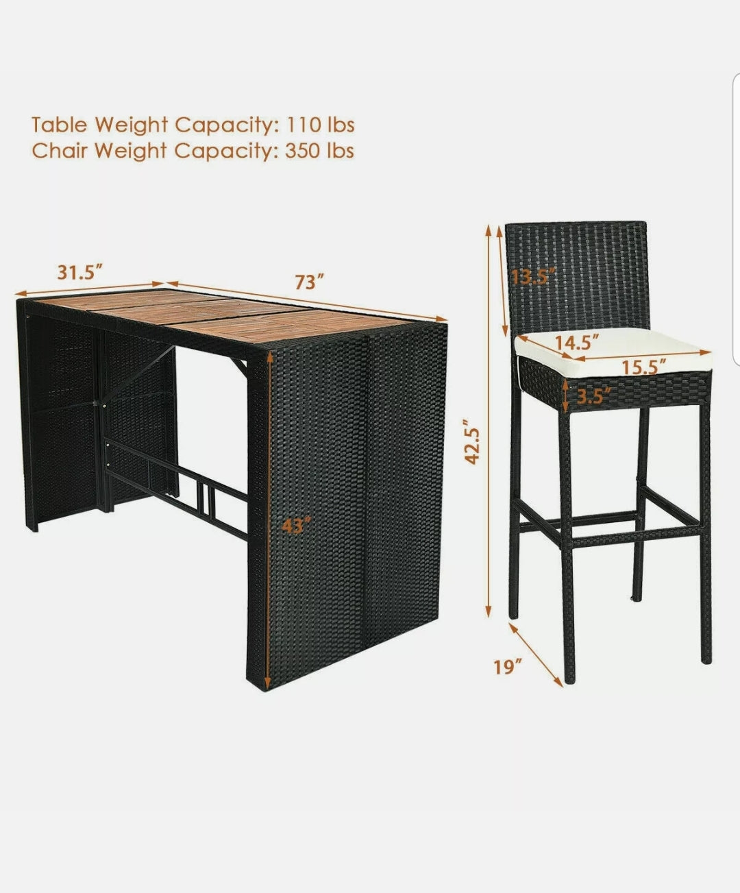 7pcs Patio Set High Top