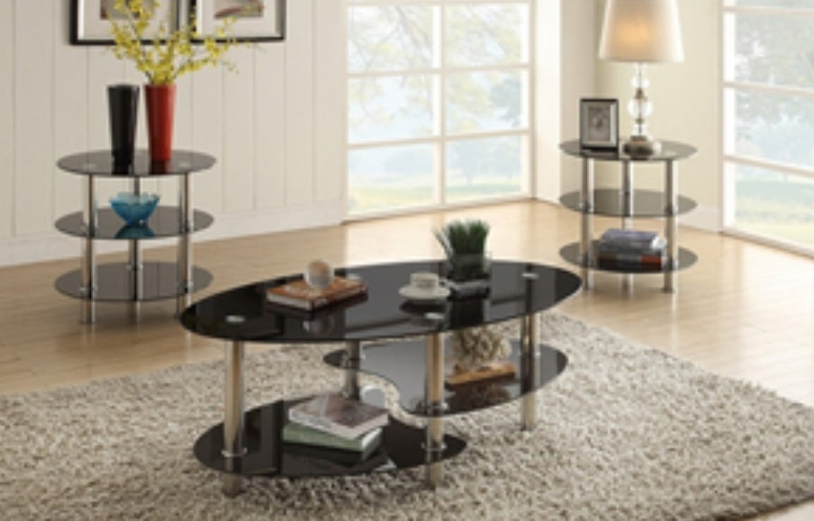 F3054
3PCS COFFEE TABLE SET GLASS TOP BLACK