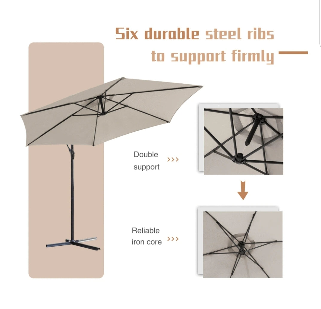 10-Foot Patio Offset Cantilever Umbrella Outdoor Market Hanging Umbrellas with Crank & Cross Base
Multi Colors Available