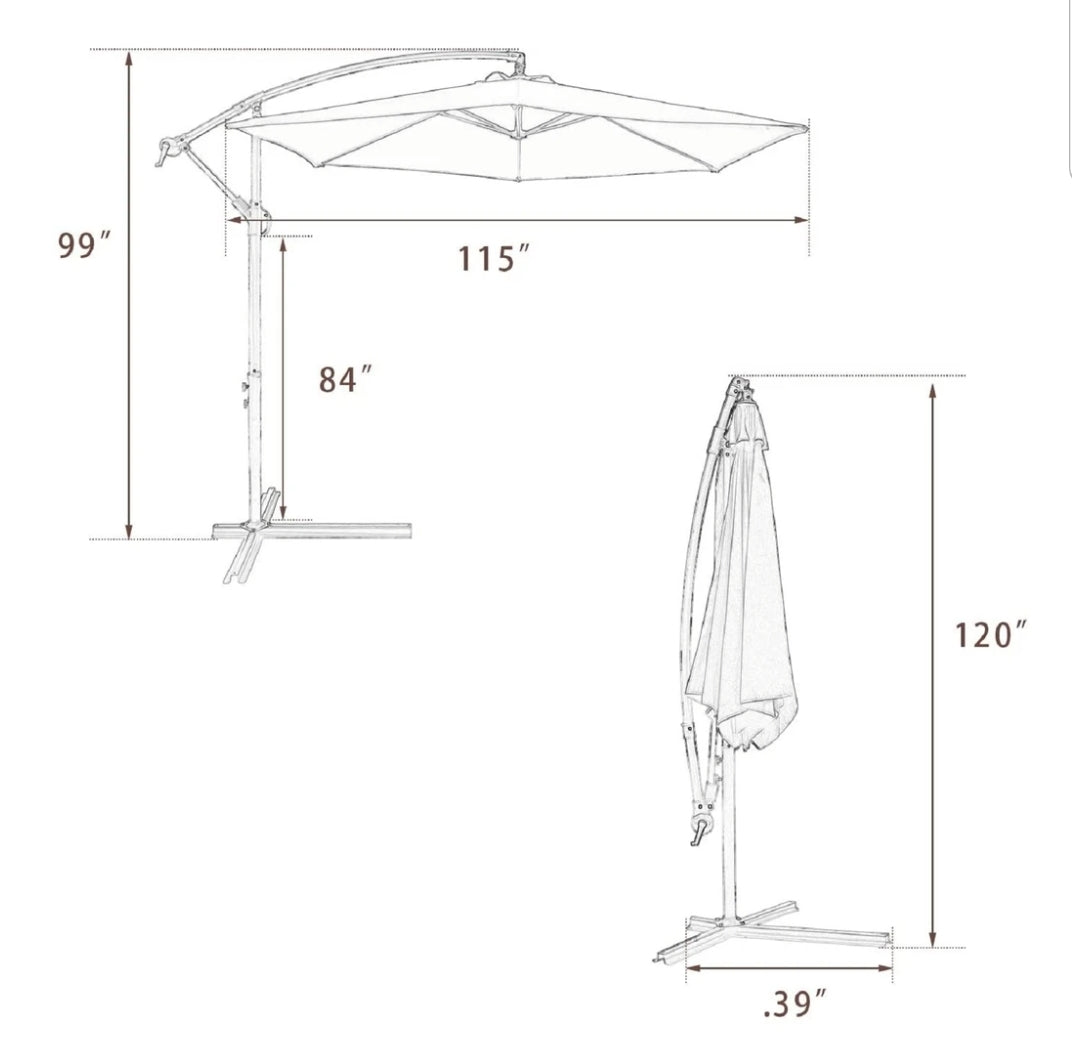 10-Foot Patio Offset Cantilever Umbrella Outdoor Market Hanging Umbrellas with Crank & Cross Base
Multi Colors Available