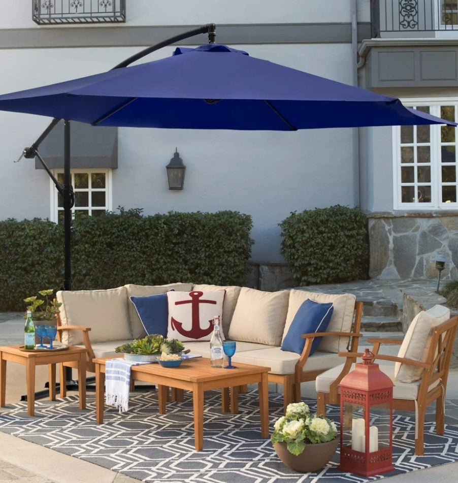 10-Foot Patio Offset Cantilever Umbrella Outdoor Market Hanging Umbrellas with Crank & Cross Base
Multi Colors Available