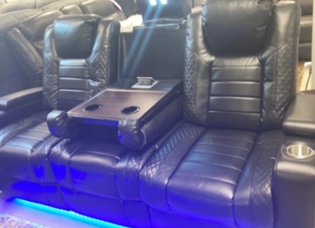 Black Power Reclining Sofa & Loveseat Set Leather Air LED Lights GLO-PWB