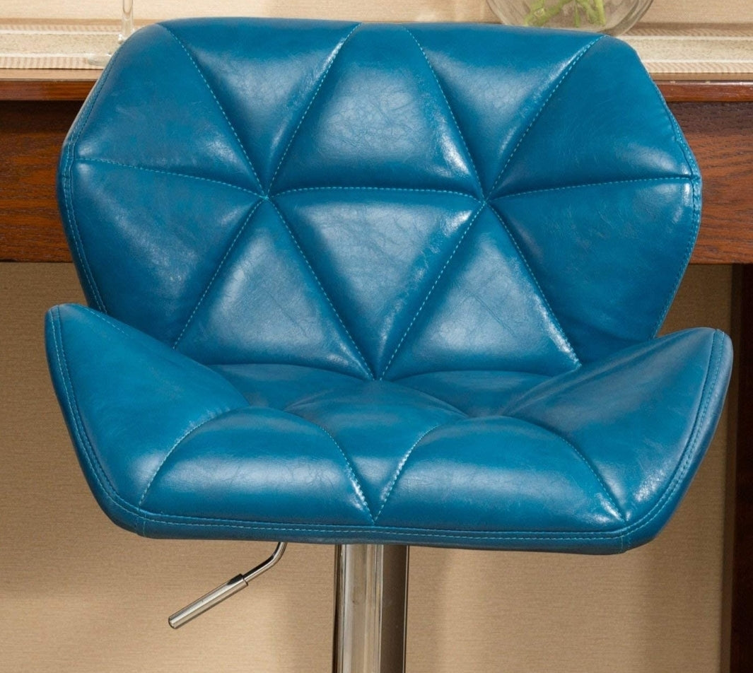 Contemporary Tufted Adjustable Height Hydraulic Blue Bar Stools, Set of 2,
