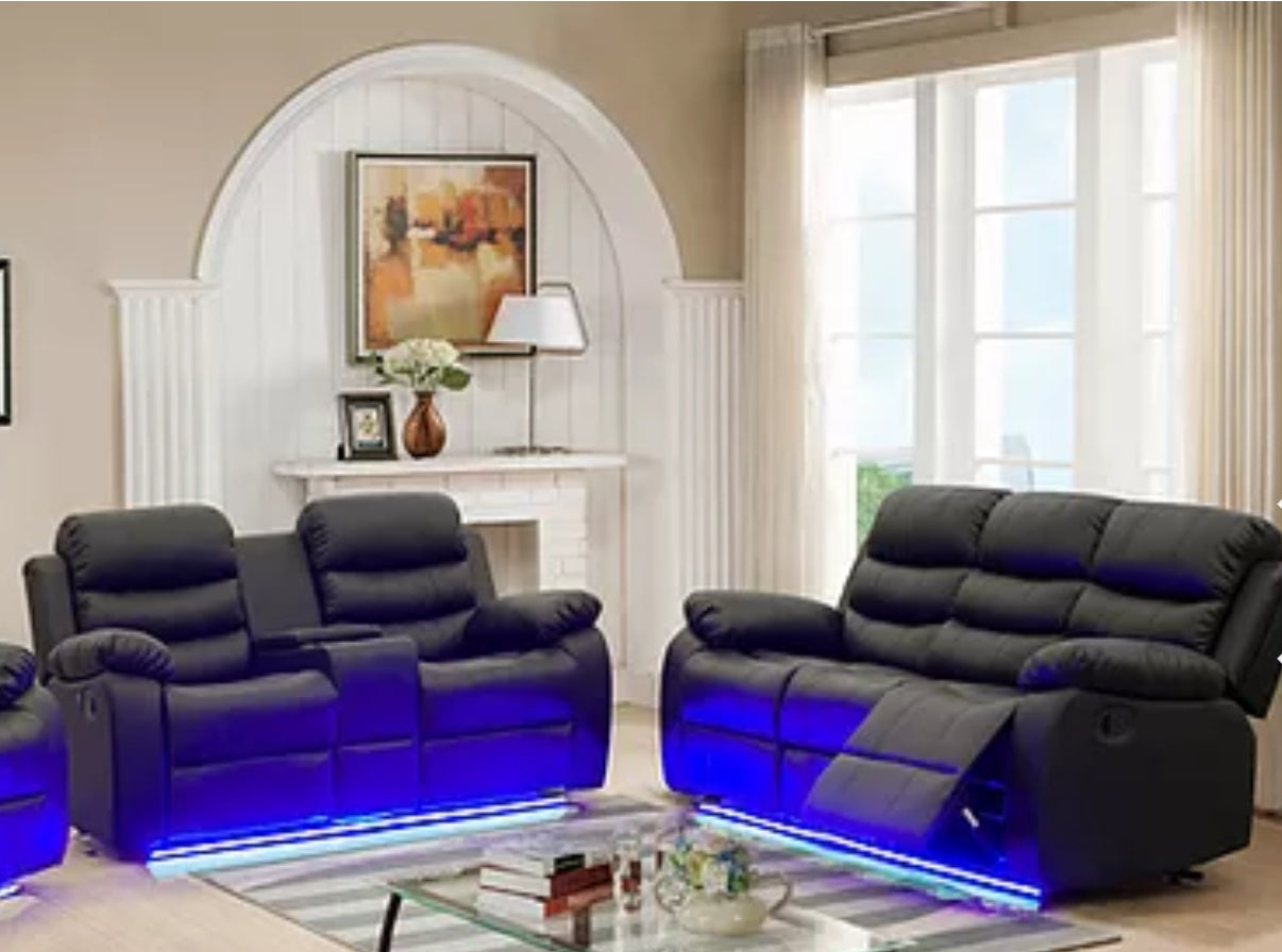L264 Black Sofa And Loveseat With LED Lights