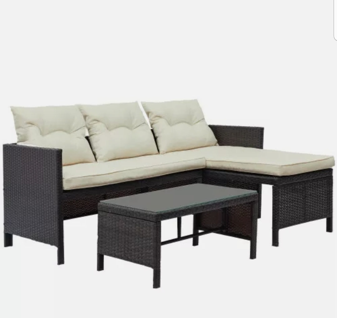 3PCS Patio Wicker Rattan Sofa Set Outdoor Furniture Sectional Couch with Cushion