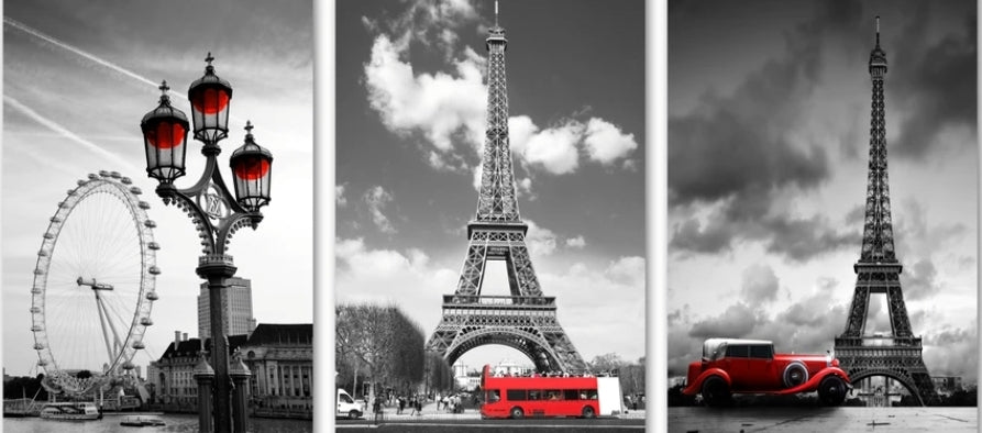 3PC Black & White Paris Glass Wall Art