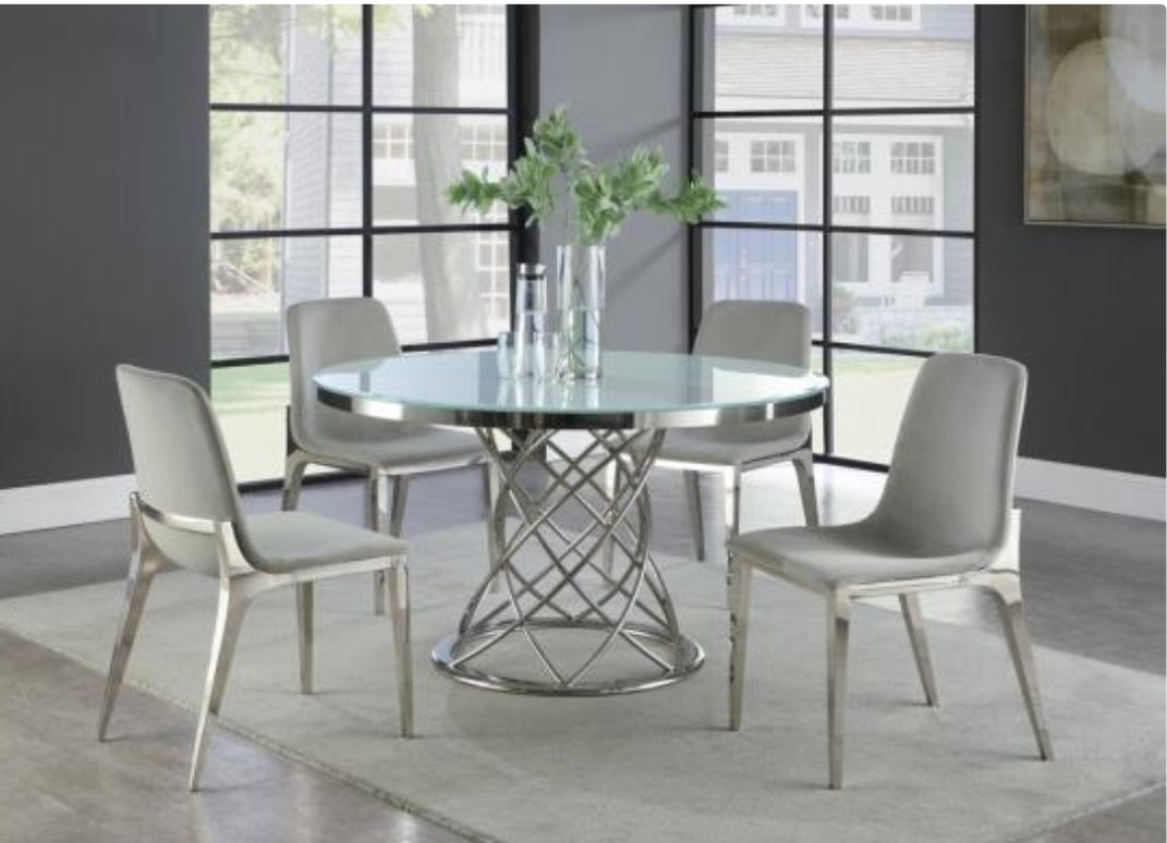Irene 5-piece Round Glass Top Dining Set White and Chrome