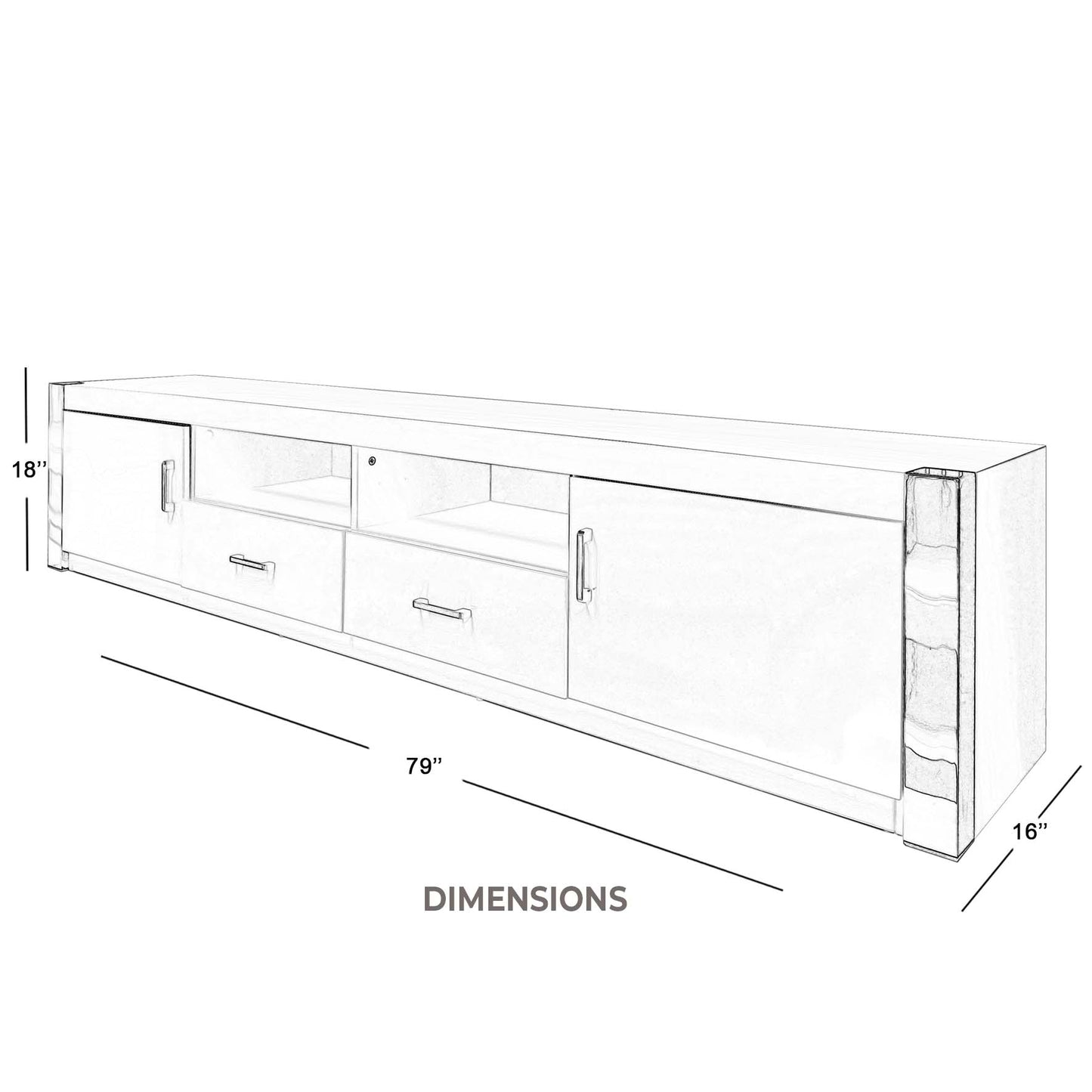 79” TV Stand/Console, High Gloss MDF, Clear Tempered Glass Shelves, Modern Living Room Walnut TV Stand/Console, High Gloss MDF, 2 Doors, 2 Drawers, Chrome Corners, Modern Living Room  TV 2199Wal