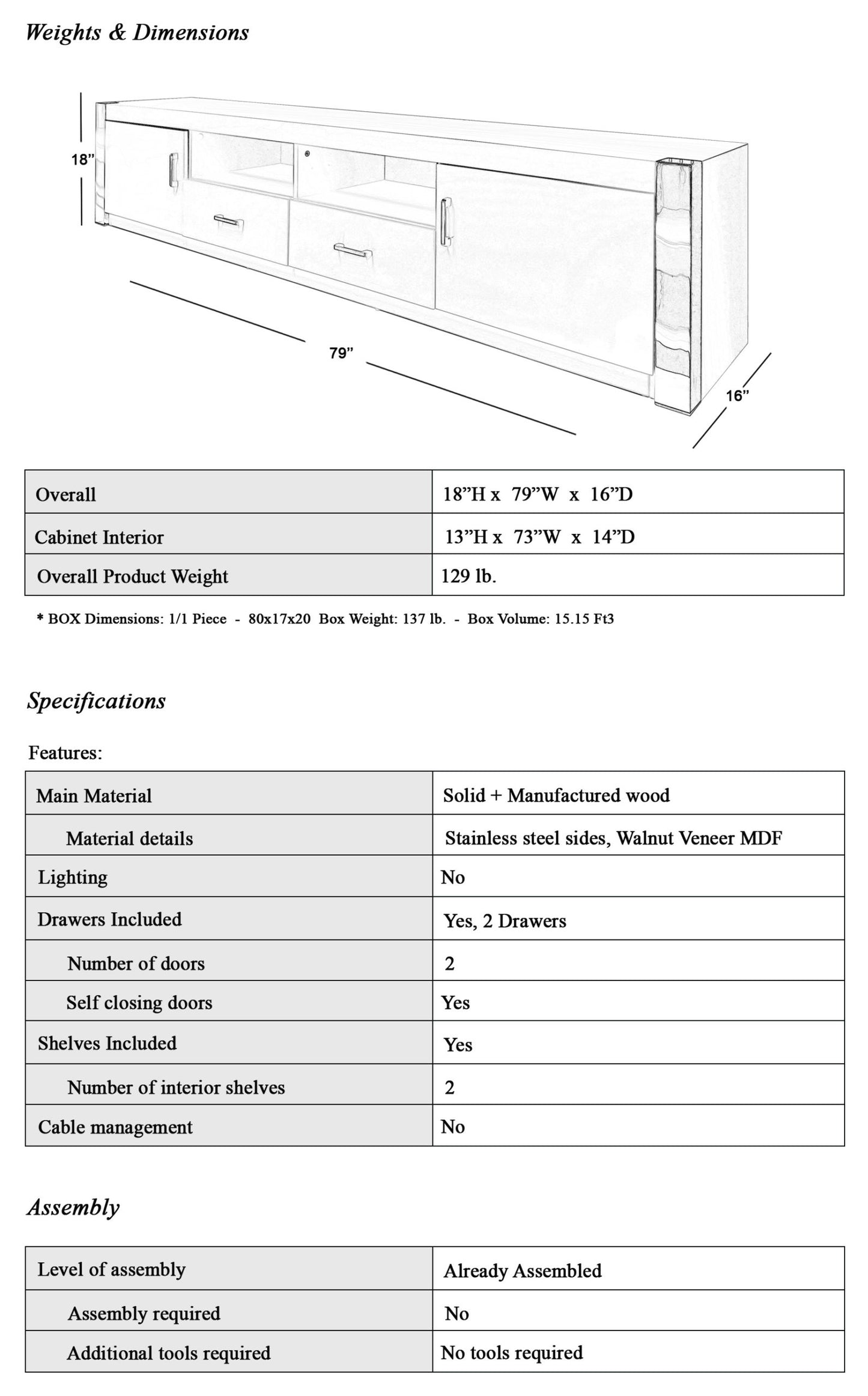 79” TV Stand/Console, High Gloss MDF, Clear Tempered Glass Shelves, Modern Living Room Walnut TV Stand/Console, High Gloss MDF, 2 Doors, 2 Drawers, Chrome Corners, Modern Living Room  TV 2199Wal