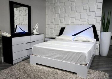 5PCS Manhattan Bedroom Set Glossy White & Black With LED (FULL,QUEEN, KING)