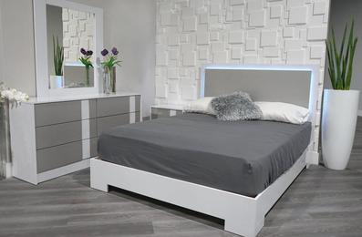 5PCS Prague Bedroom Set White Gloss & Silver Accent With LED Lights ( FULL/QUEEN/KING)