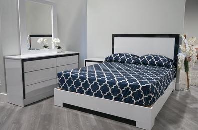 5PCS Valencia Bedroom Set White Glossy With Black Gloss Accent (FULL, QUEEN, KING)