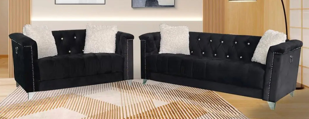 1764 BLACK / 2 PCS Sofa Loveseat Velvet